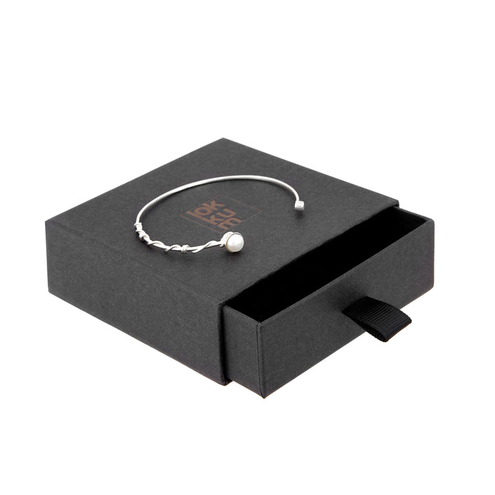 White Pearl Bangle-Silver