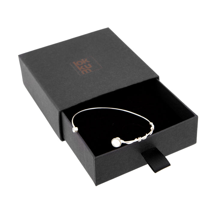 White Pearl Bangle-Silver
