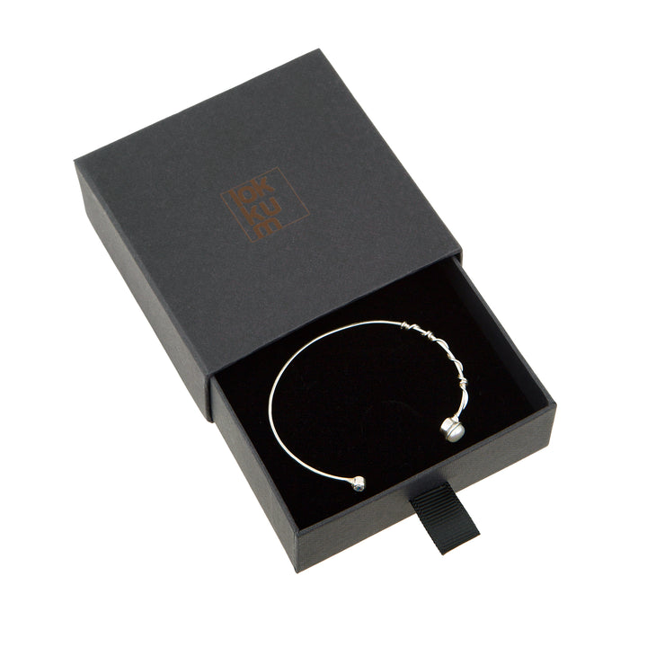 White Pearl Bangle-Silver