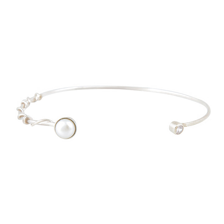 White Pearl Bangle-Silver