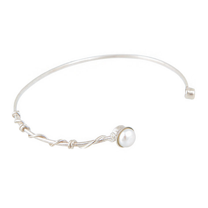White Pearl Bangle-Silver
