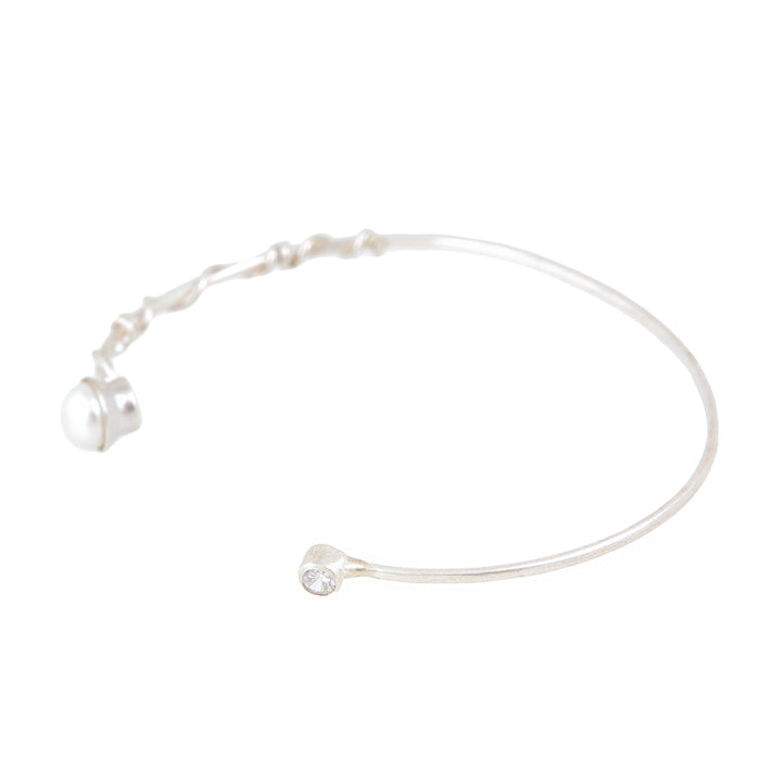 White Pearl Bangle-Silver