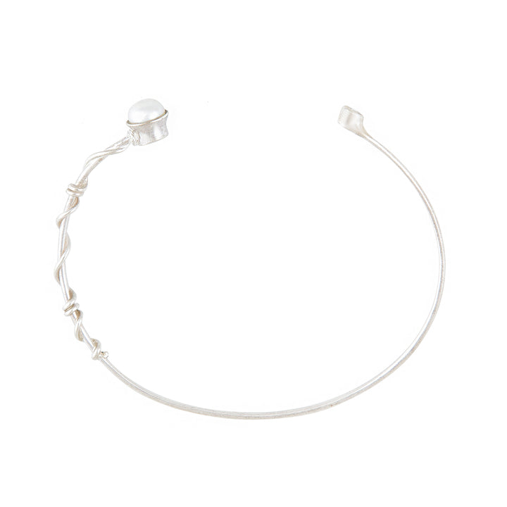 White Pearl Bangle-Silver