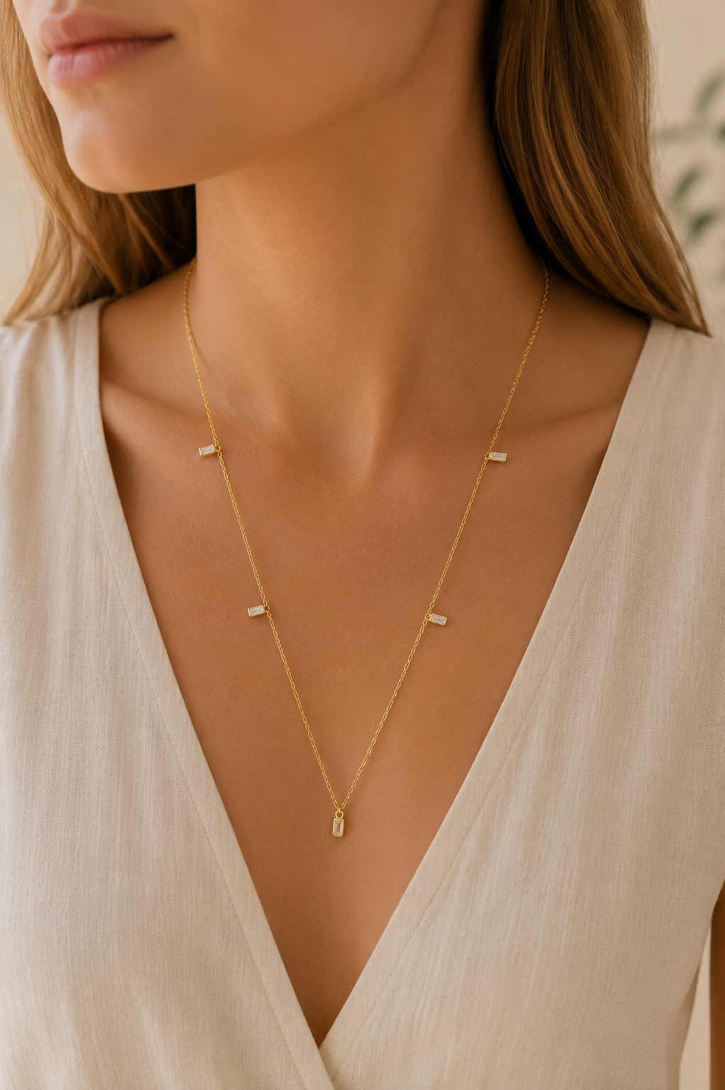 Dione Lyra Bagette Necklace