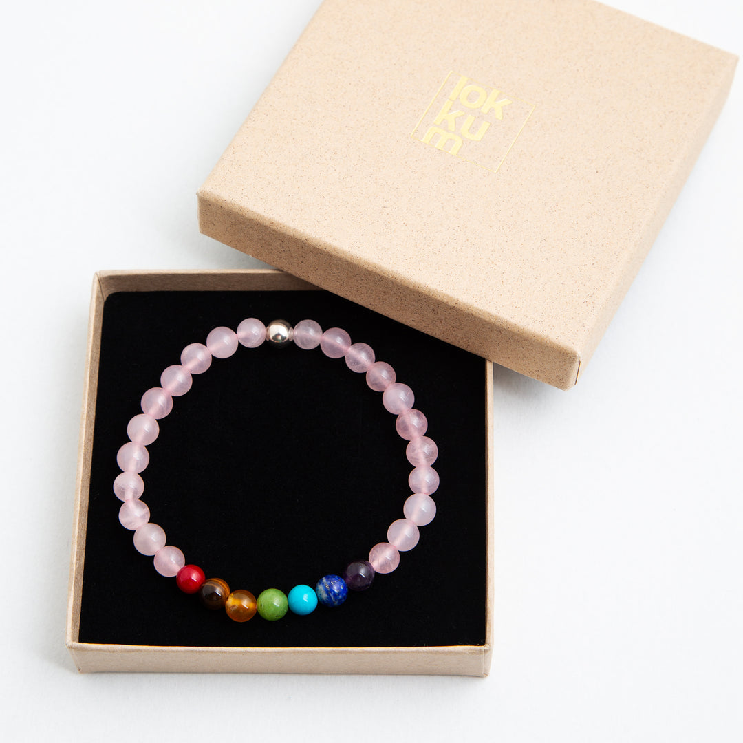 Seven Chakra & Pink Quartz Bracelet