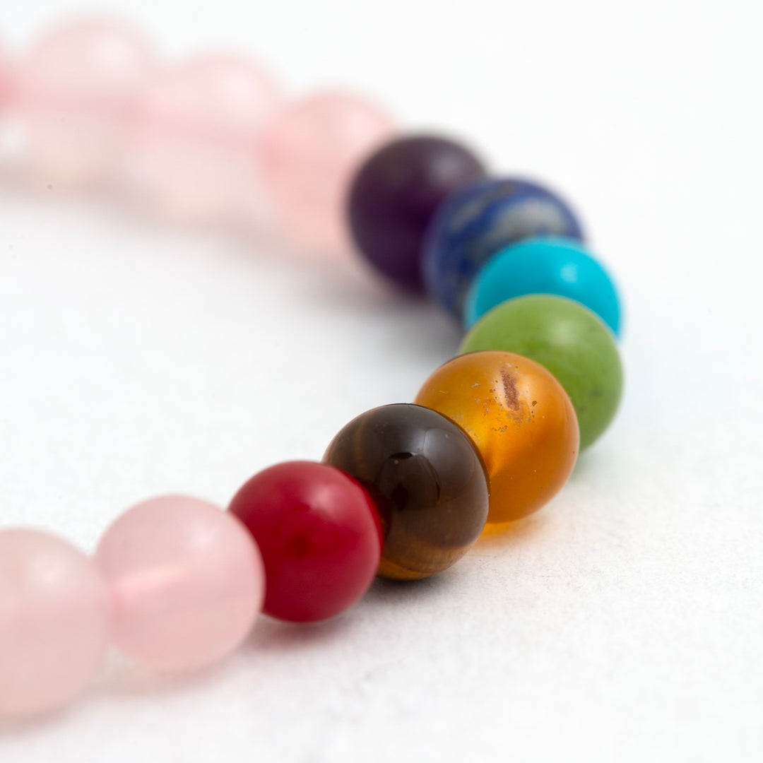 Seven Chakra & Pink Quartz Bracelet