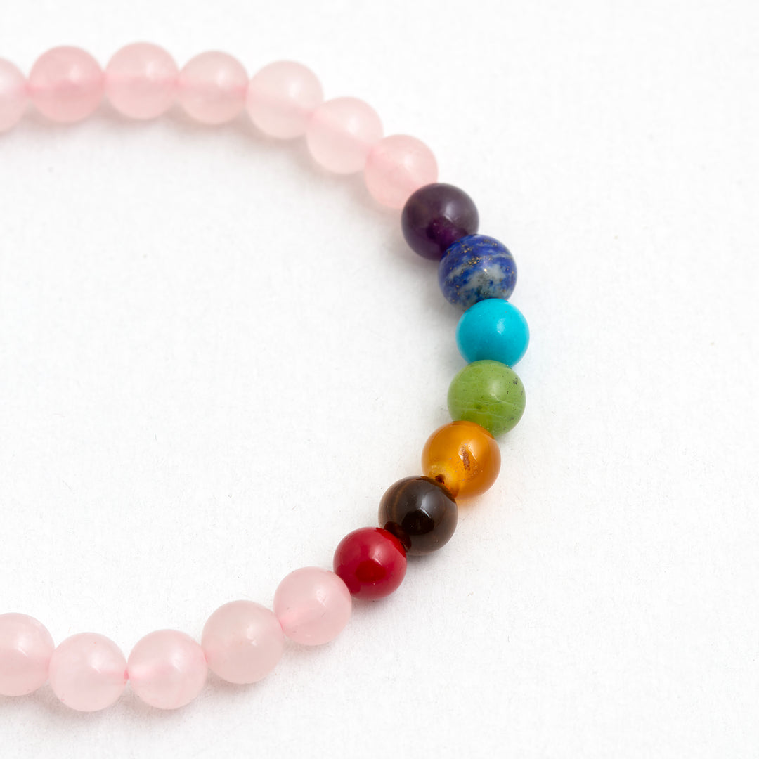 Seven Chakra & Pink Quartz Bracelet