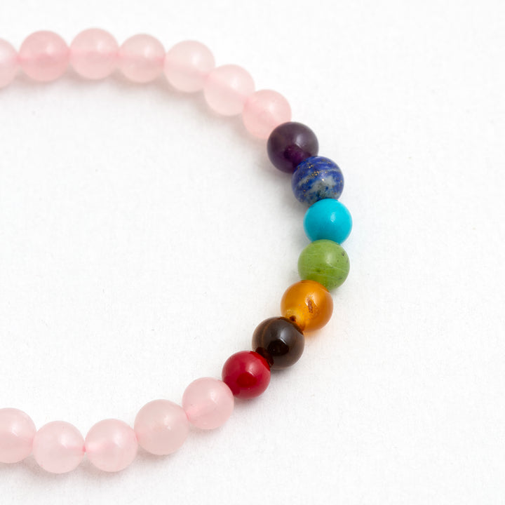 Seven Chakra & Pink Quartz Bracelet