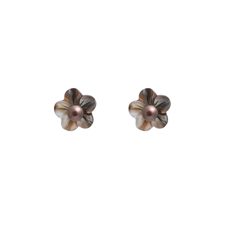 Mother of Pearl Flower Black Pearl Earrings