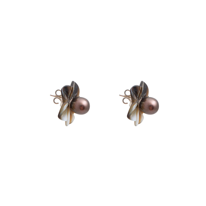 Mother of Pearl Flower Black Pearl Earrings