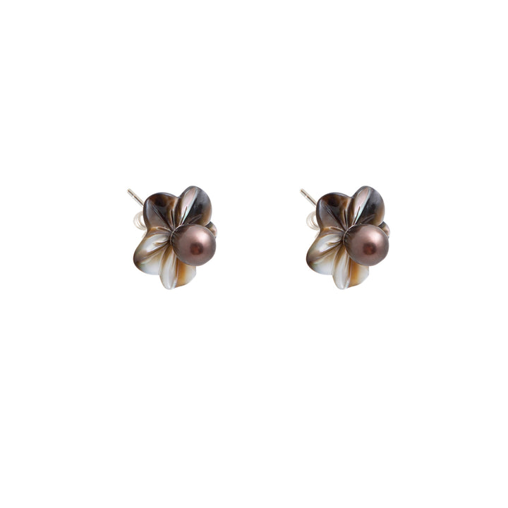 Mother of Pearl Flower Black Pearl Earrings
