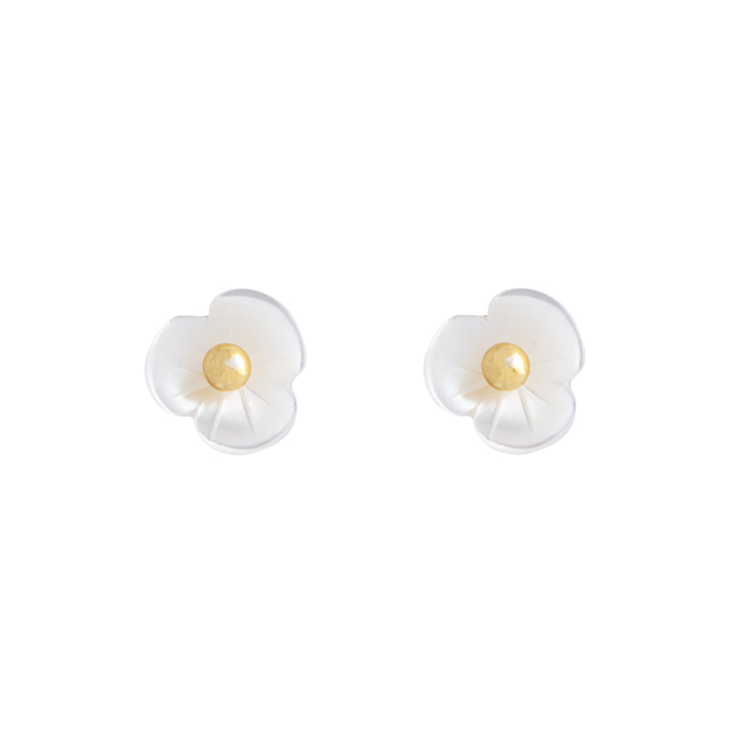 Mother of Pearl Flower Stud Earrings with Gold Ball