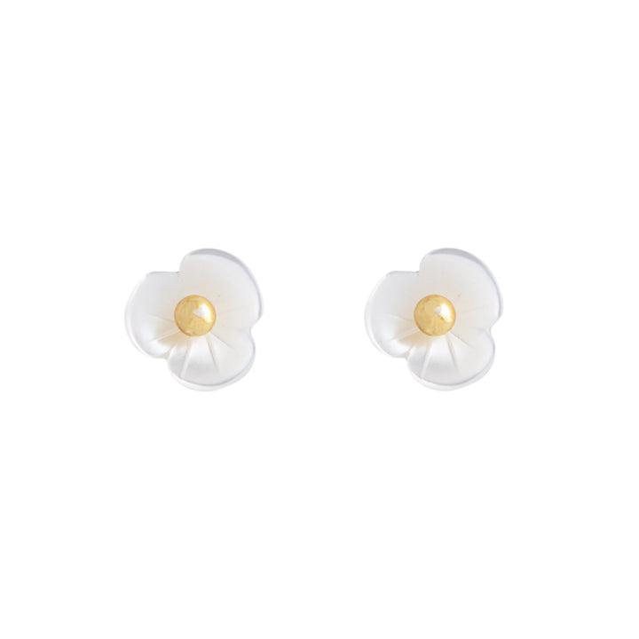 Mother of Pearl Flower Stud Earrings with Gold Ball