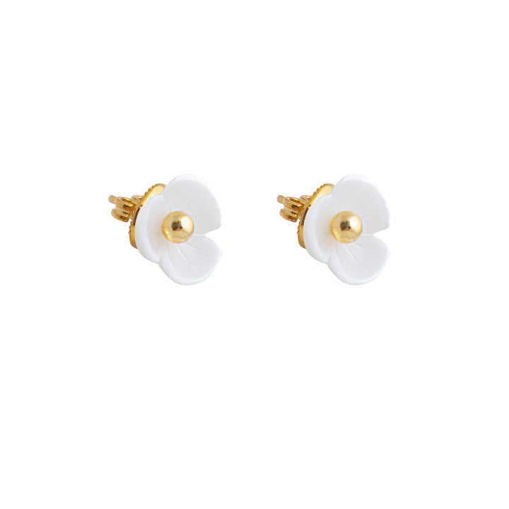 Mother of Pearl Flower Stud Earrings with Gold Ball
