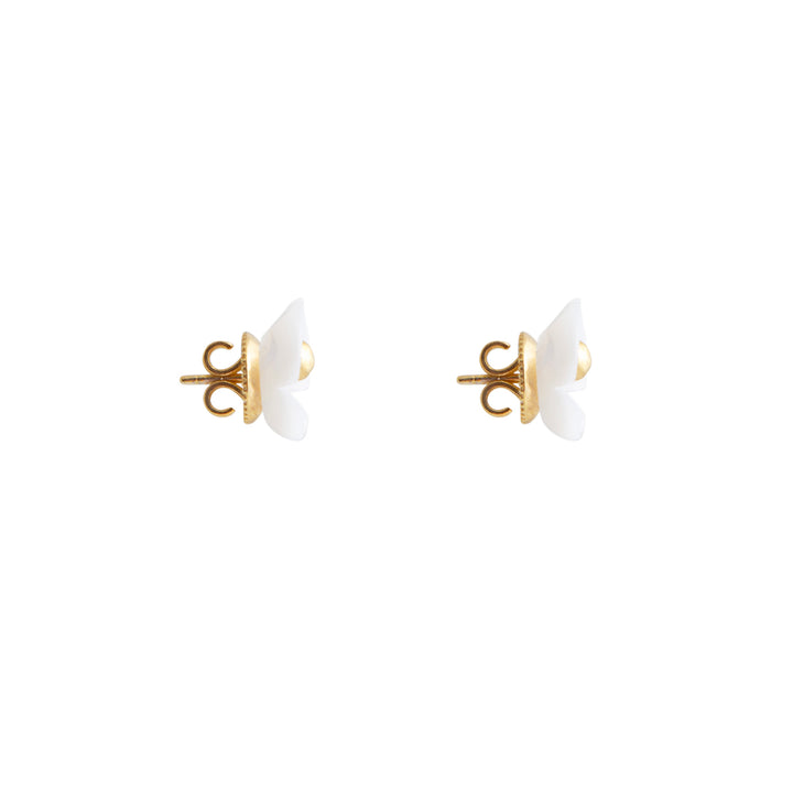 Mother of Pearl Flower Stud Earrings with Gold Ball