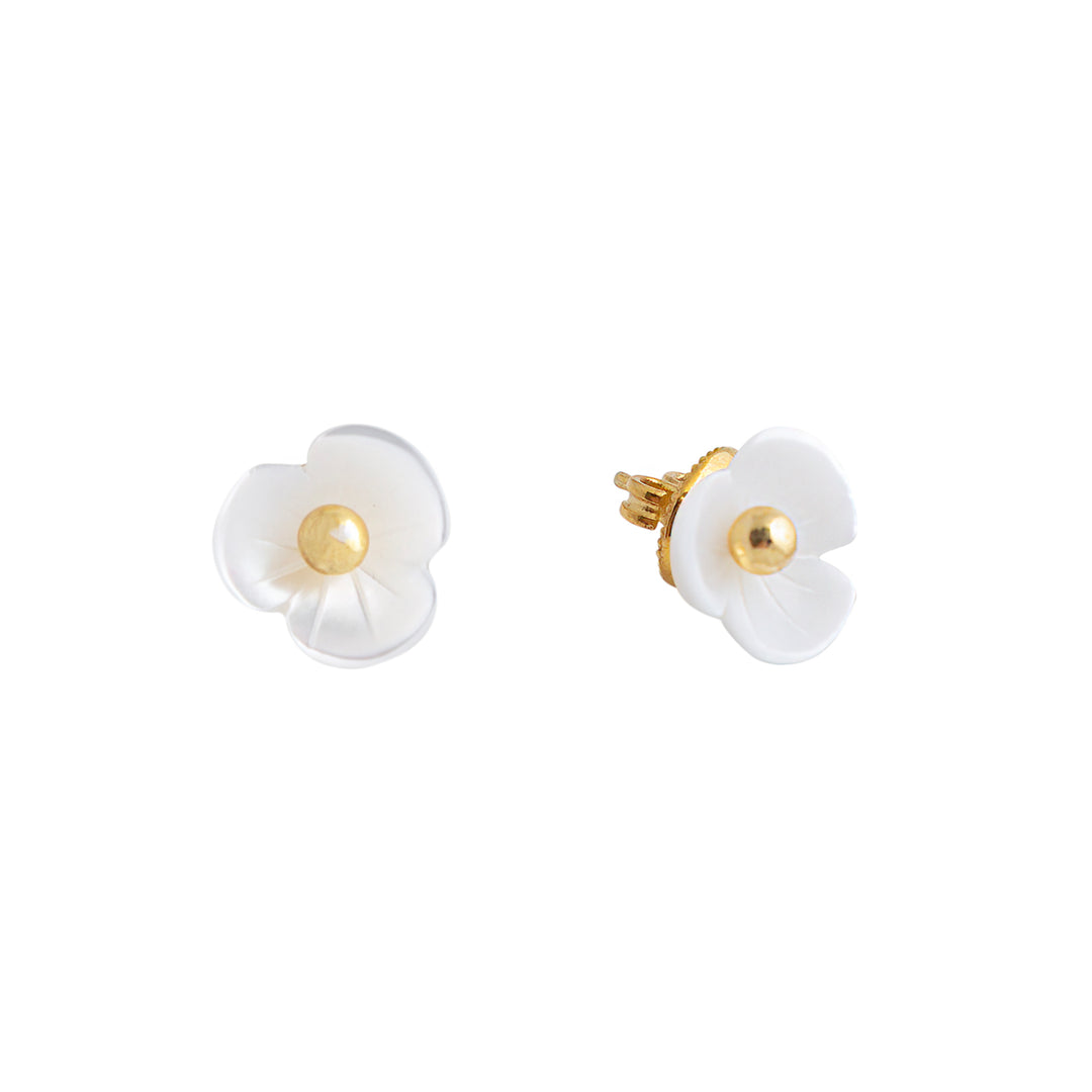 Mother of Pearl Flower Stud Earrings with Gold Ball