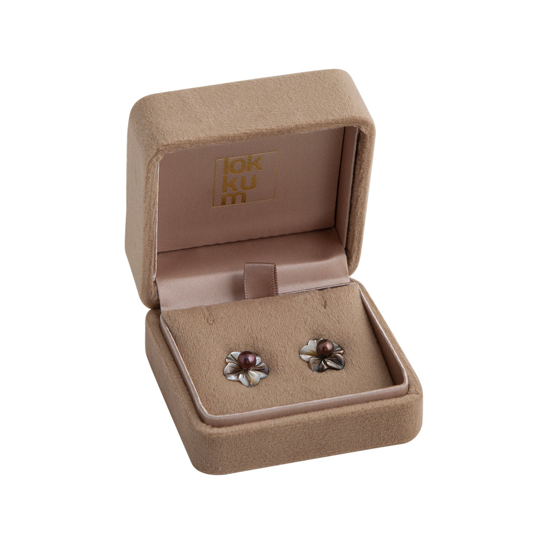 Mother of Pearl Flower Black Pearl Earrings