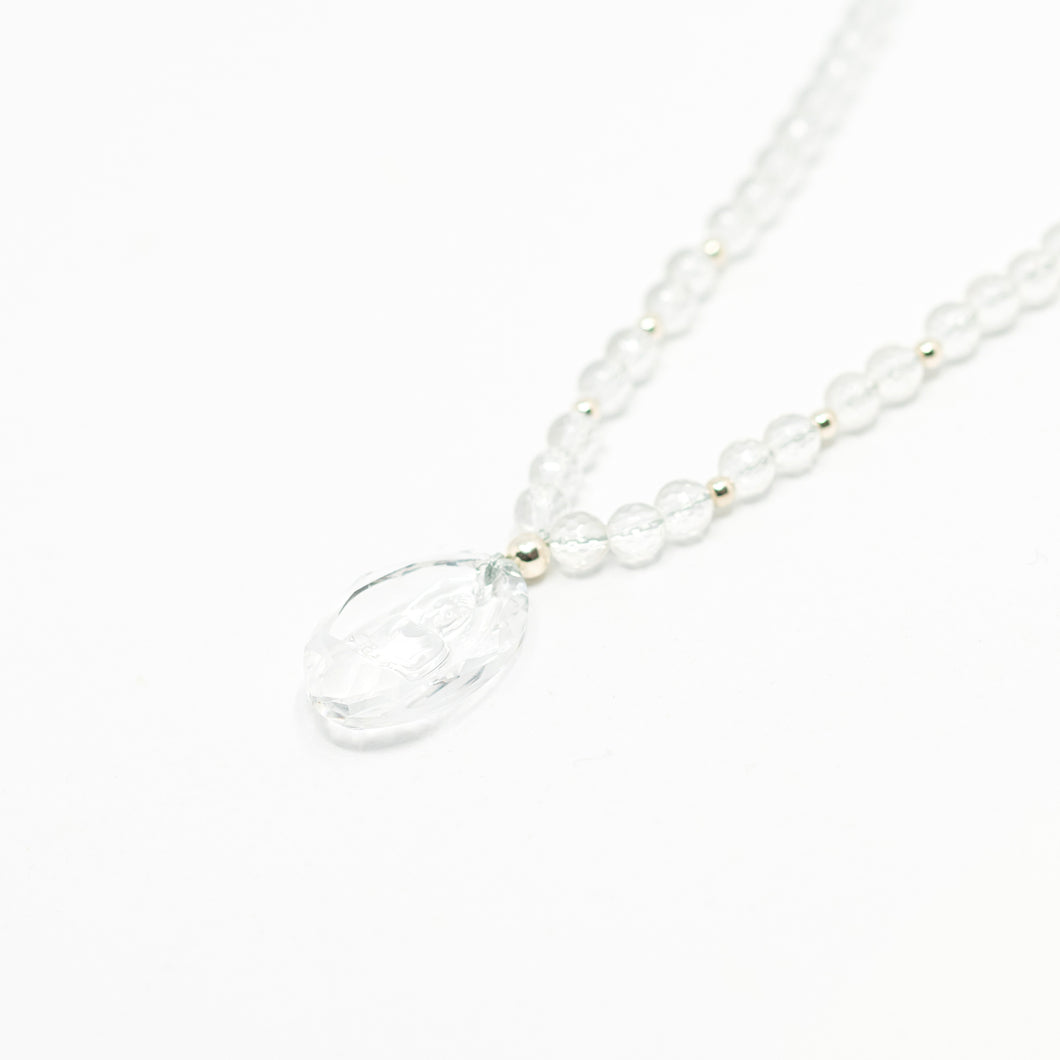 Crystal Quartz gemstones with Swarovski Crystal Buddha Pendant
