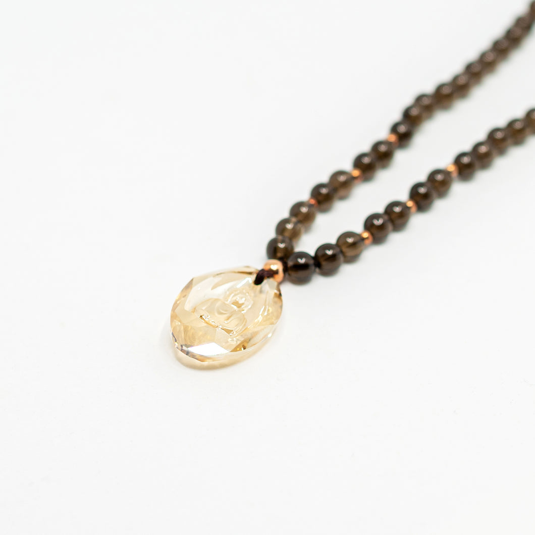 Smoky Quartz gemstones with Swarovski Crystal Buddha Pendant