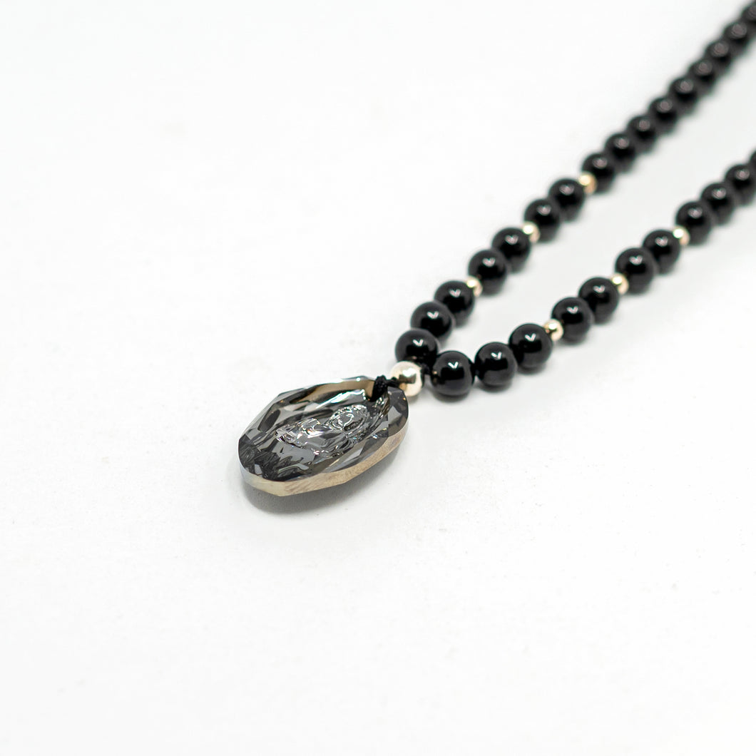 Black Tourmaline gemstones with Swarovski Crystal Buddha Pendant