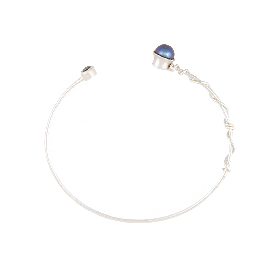 Black Pearl Bangle-Silver