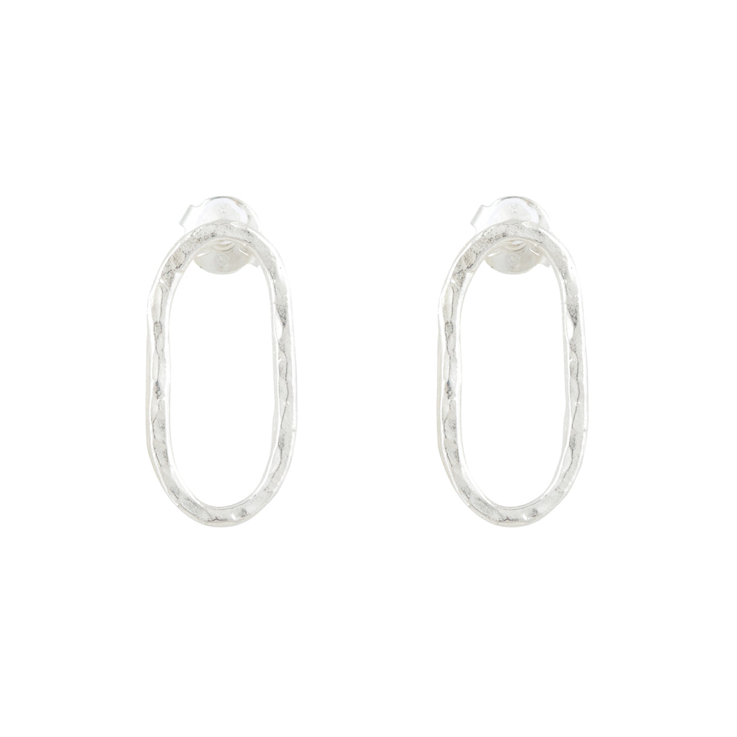 Ovate Hoop Earrings-Silver