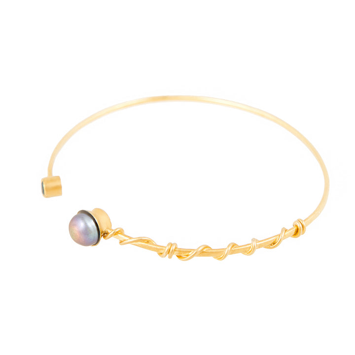 Black Pearl Bangle-Gold