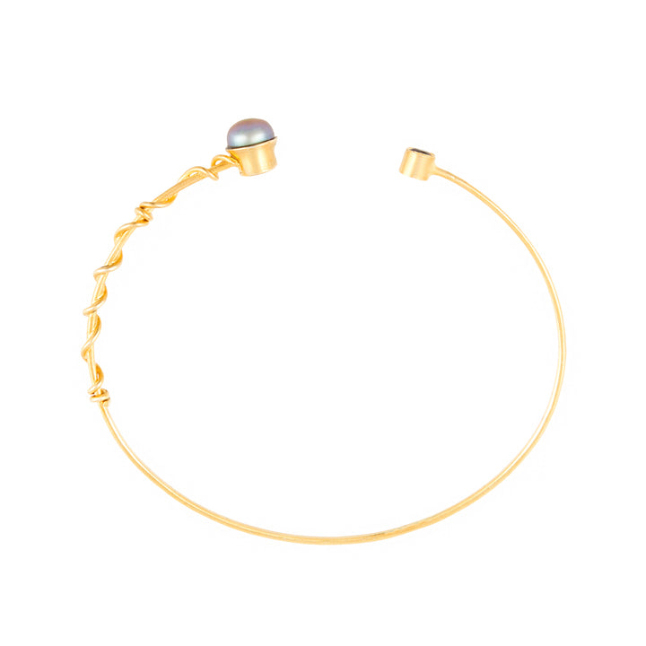 Black Pearl Bangle-Gold